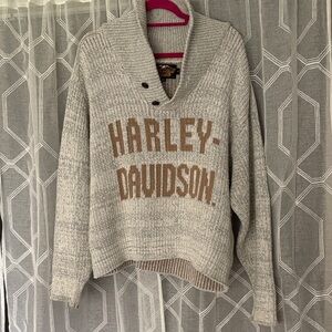 Harley-Davidson Cream & Tan Shawl Collar Knit Sweater